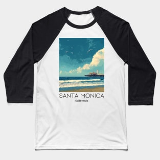 A Vintage Travel Illustration of Santa Monica - California - US Baseball T-Shirt